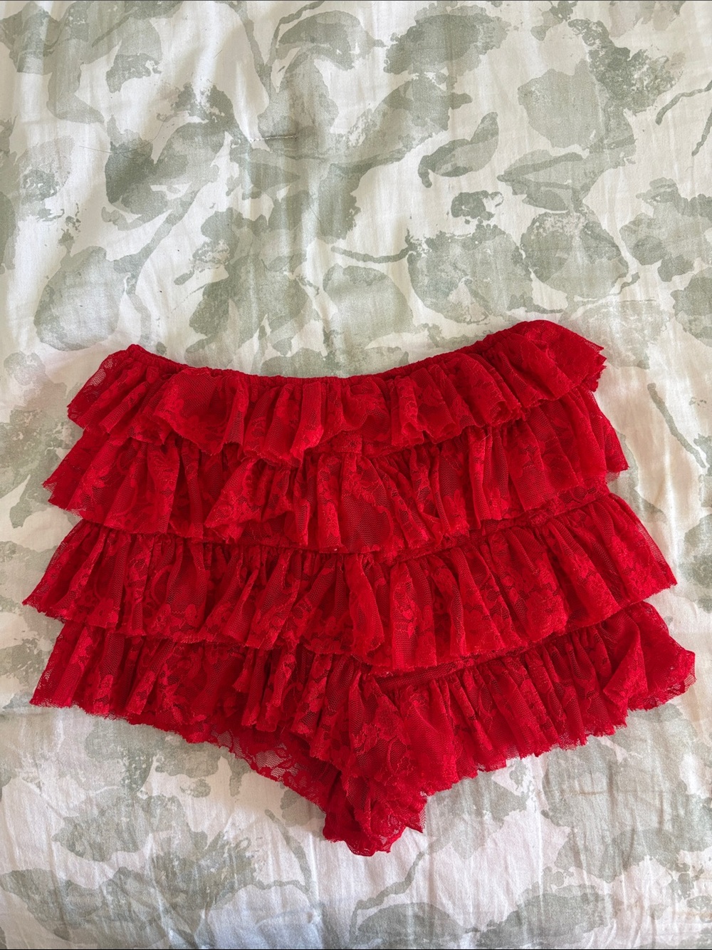 Red Lace Ruffle Women's Shorts